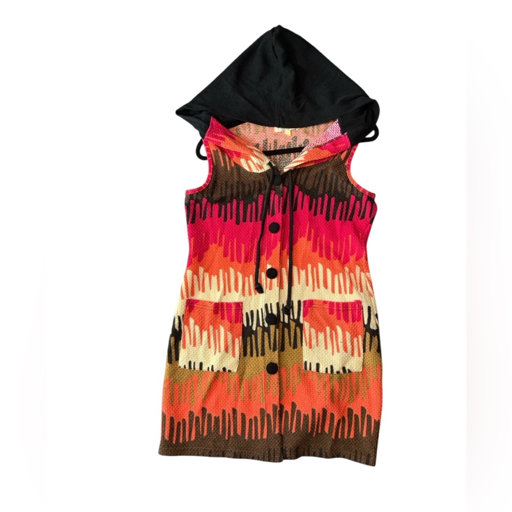 Anthropologie Aryeh Color Block Waffle Knit Sleeveless Hoodie Dress Boho Artsy
